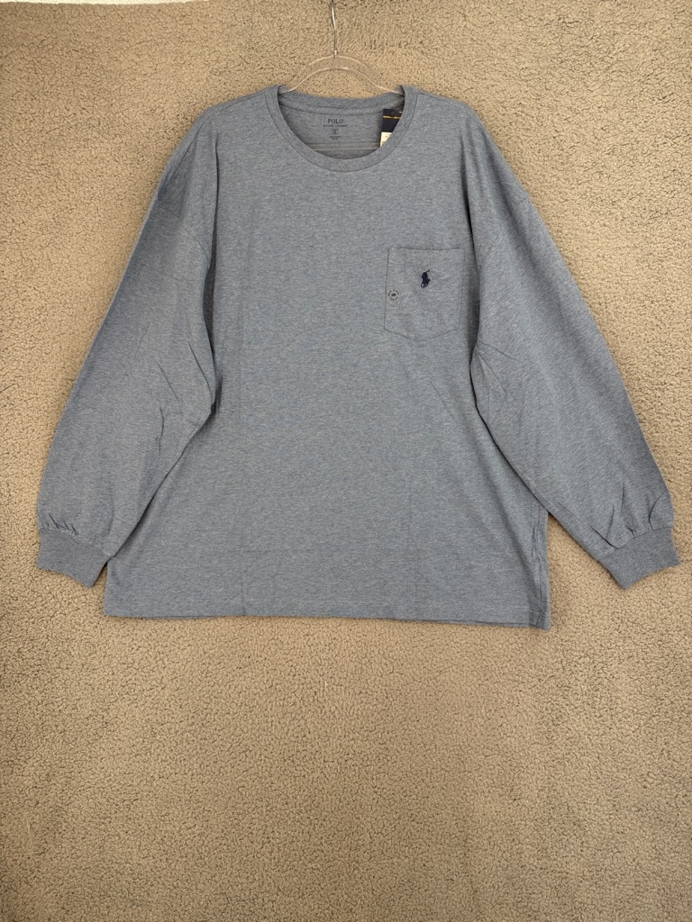 Polo Ralph Lauren Mens 2XB long sleeve Tee shirt Heather Blue Crew Neck Pullover